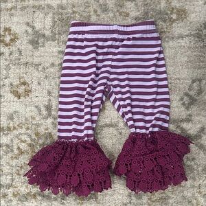 Serendipity Clothing Co. Purple Striped Leggings with Lace Ruffles